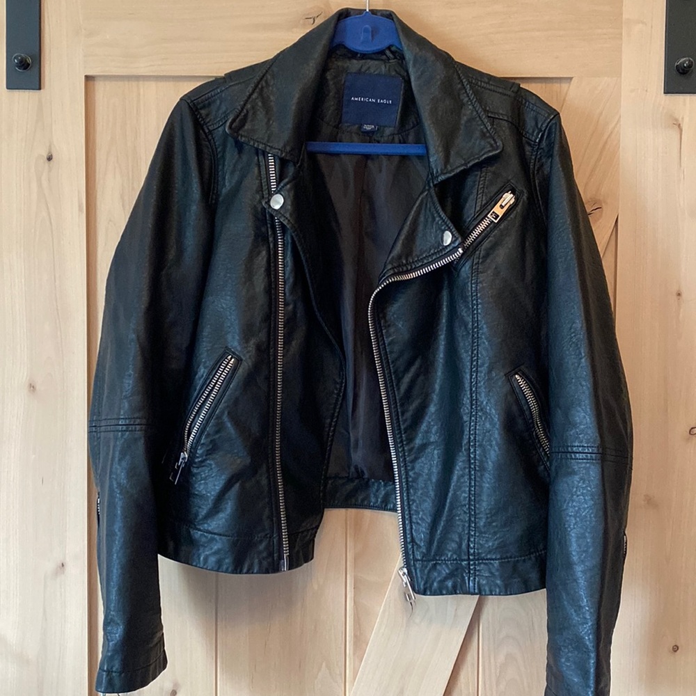 American Eagle Outfitters Black Faux Leather Moto Jacket
